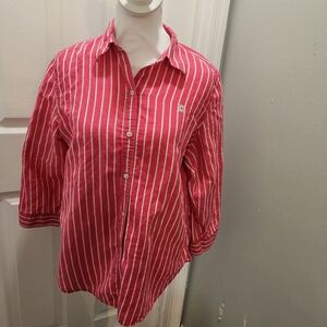 Chaps Pink and White Striped Linen-Blend Shirt
